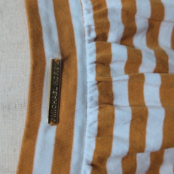 Michael Kors Striped Ruffle Tank Top Deep Gold and White Stripe women's Large - Picture 6 of 9